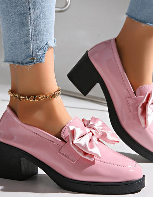 Load image into Gallery viewer, Women's Bowtie Round Toe Low Heel Pumps – Wide Size PU Casual Shoes

