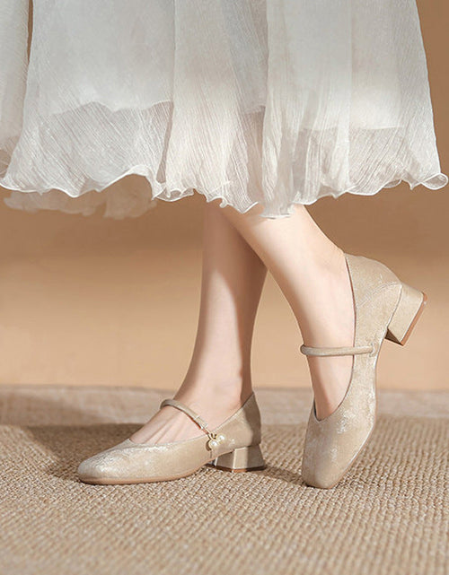 Load image into Gallery viewer, Women's Chinese-Style Square-Toe Mary Jane Flats – Microfiber Chunky-Heel Casual Shoes
