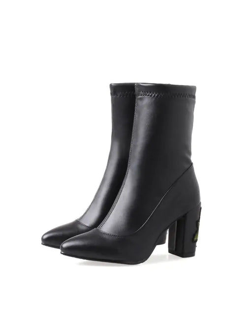 Load image into Gallery viewer, Embroidered Gray Ankle Boots with Chunky Heels for Women
