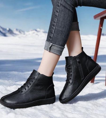 Women’s Genuine Leather Soft-Soled Flat Ankle Boots