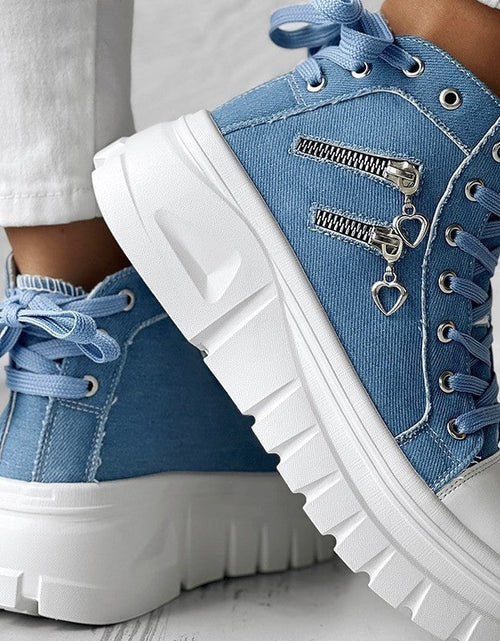 Load image into Gallery viewer, Muffin Heel Side-Zipper &amp; Dual Lace-Up Casual Sneakers for Women
