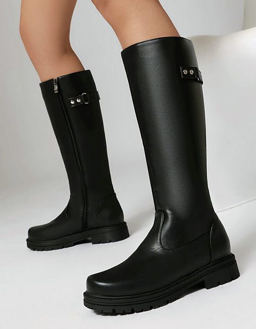 Load image into Gallery viewer, Women’s Retro British-Style Riding Boots – Leather Belt Buckle Knee Boots
