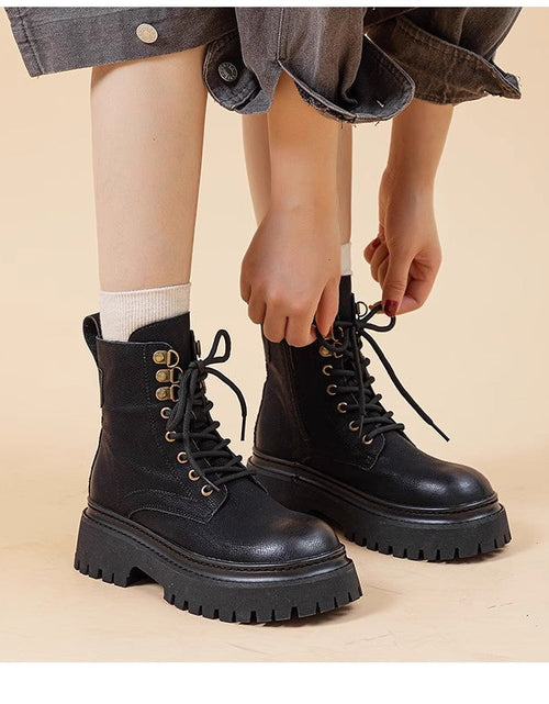 Load image into Gallery viewer, Women's Retro Chunky Heel Mid-Calf Martin Boots – Side Zipper
