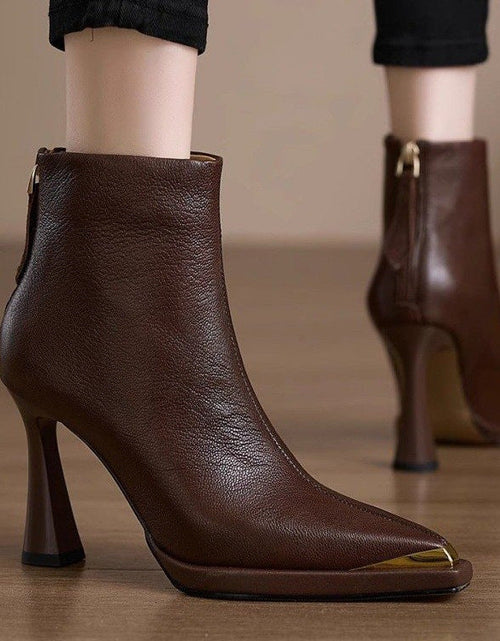 Load image into Gallery viewer, Women’s Pointed-Toe Chunky-Heel Side-Zip Boots
