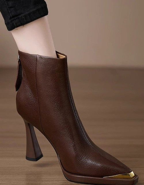 Load image into Gallery viewer, Women’s Pointed-Toe Chunky-Heel Side-Zip Boots
