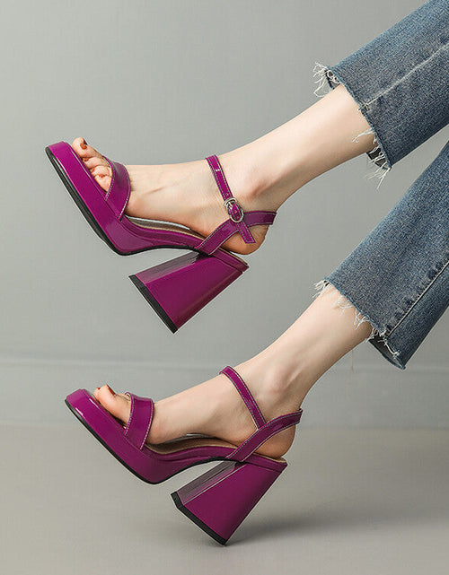 Load image into Gallery viewer, Women's Round Toe Chunky Heel Sandals – Buckle Strap Block Heel
