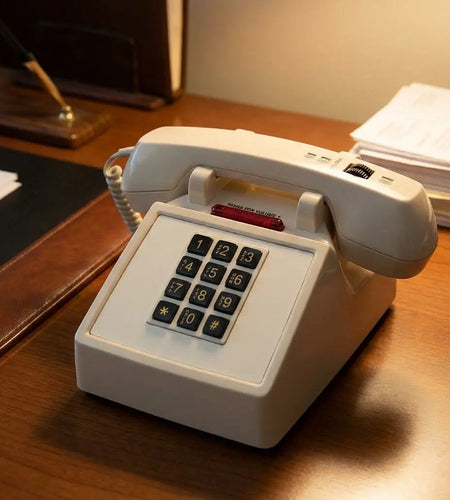 Med-Pat D2600C Retro Corded Desk Phone – Beige Analog Landline with Volume & Hearing Aid Support