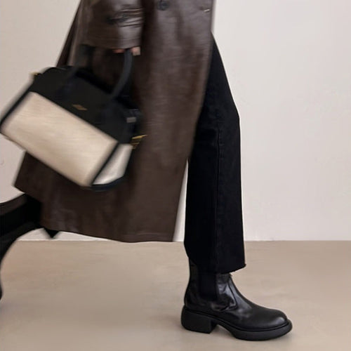 Load image into Gallery viewer, Women’s British-Style Chunky Heel Ankle Boots – Dr. Style Leather Booties for Fall &amp; Winter
