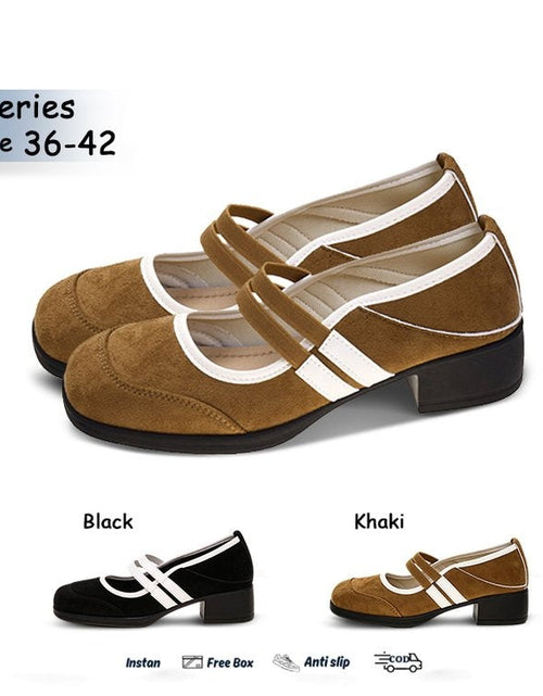 Load image into Gallery viewer, Women's Retro Color-Block Mary Jane Flats – Double-Strap Chunky Heel Peep-Toe Casual Shoes

