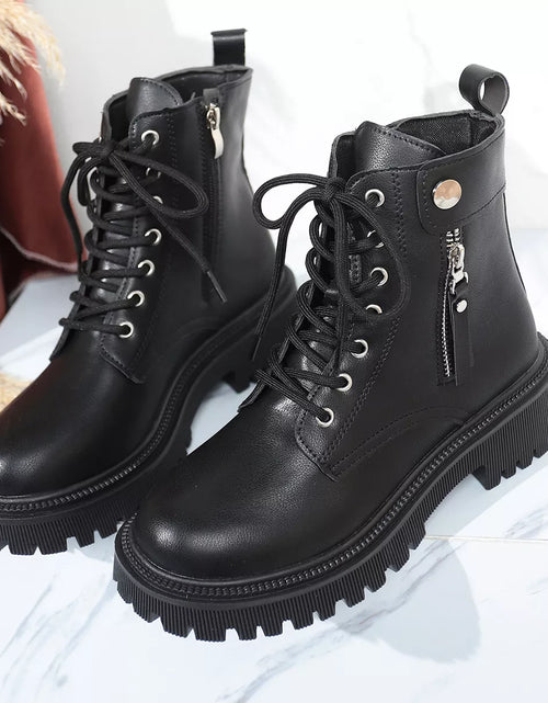 Load image into Gallery viewer, Round Toe Block Heels Boots with Mid-Heel Comfort
