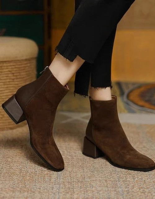 Load image into Gallery viewer, Women’s Suede Mid-Heel Martin Boots – Chic Casual Ankle Boots
