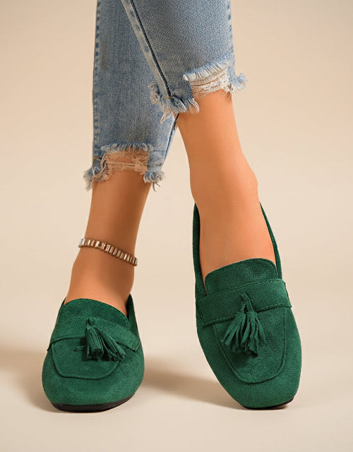 Load image into Gallery viewer, Women's Square Toe Tassel Slip-On Loafers | Suede Flat Casual Shoes
