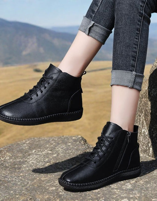 Load image into Gallery viewer, Women’s Genuine Leather Soft-Soled Flat Ankle Boots
