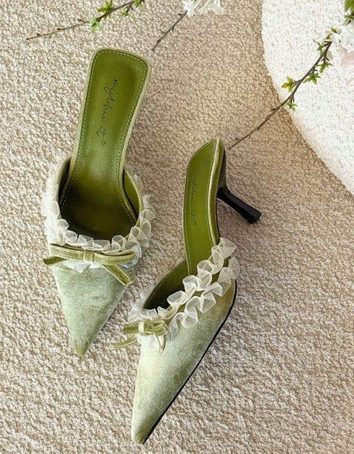 Load image into Gallery viewer, Women's French Bow Suede Pointed-Toe Stiletto Mules

