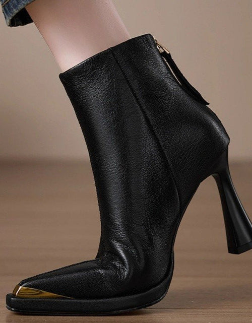 Load image into Gallery viewer, Women’s Pointed-Toe Chunky-Heel Side-Zip Boots
