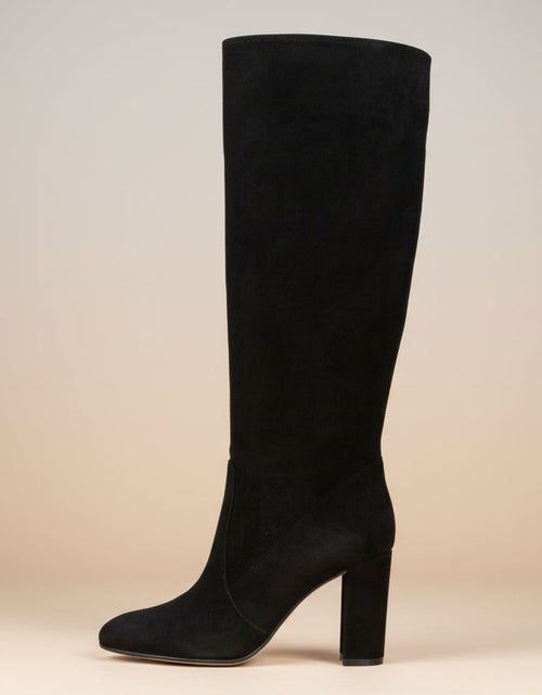 Load image into Gallery viewer, Suede Pleated High Heel Thick Heel Pointed Sleeve Boots
