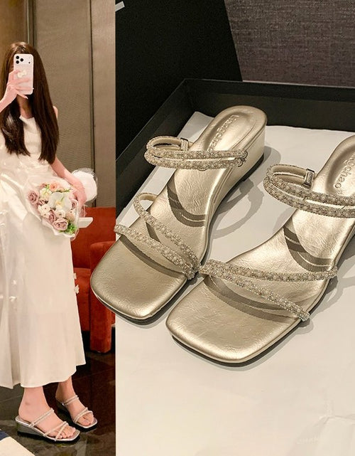 Load image into Gallery viewer, Women's Rhinestone Double-Strap Wedge Sandals – Open-Toe Glam Evening Heels
