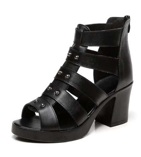 Summer New Hollow Chunky Heel Roman Peep Toe Sandals