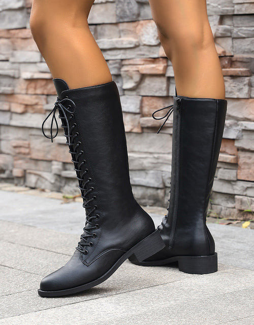 Load image into Gallery viewer, Women’s Round Toe Lace-Up Knee-High Boots – Stylish Casual Long Boots
