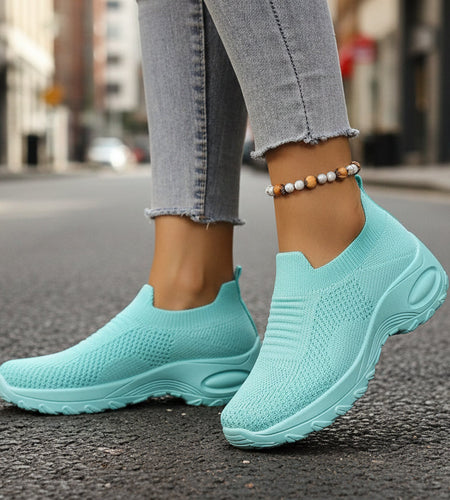 Women's Breathable Mesh Slip-On Flat Shoes – Lightweight Casual Round-Toe Flats