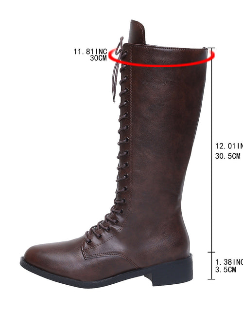 Load image into Gallery viewer, Women’s Round Toe Lace-Up Knee-High Boots – Stylish Casual Long Boots
