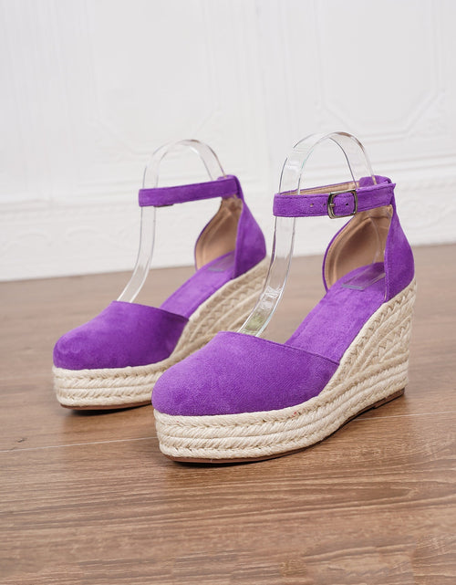 Load image into Gallery viewer, Platform Espadrille Sandals With Ankle Strap – Women's Chunky Heel Buckle Sandals
