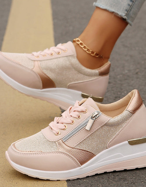 Load image into Gallery viewer, Metallic Lace-Up Side Zipper Thick-Sole Sneakers – 3 Colors EU 37–44
