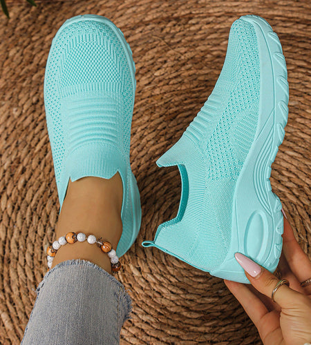 Women's Breathable Mesh Slip-On Flat Shoes – Lightweight Casual Round-Toe Flats