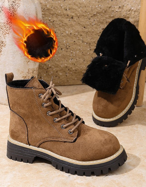 Load image into Gallery viewer, Women’s Lace-Up Suede Fleece-Lined Ankle Boots | Cozy Winter Boots
