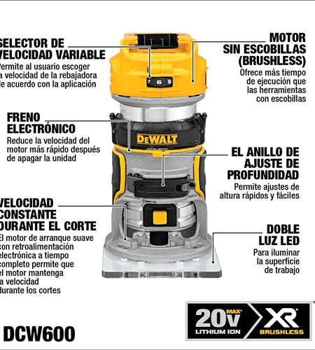 DEWALT DCW600B 20V MAX* XR Cordless Router Brushless (Tool Only)