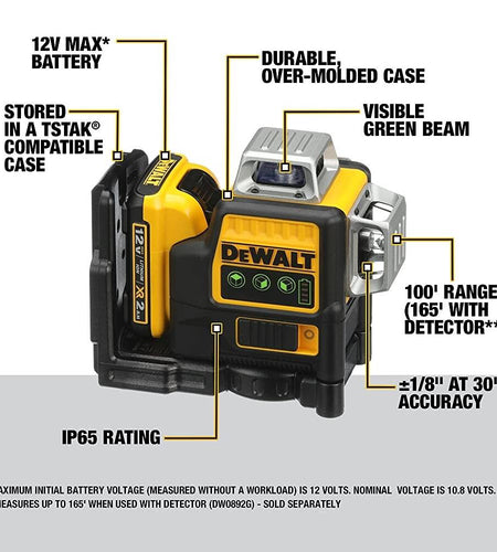 DEWALT DW089LG 12V MAX Line Laser 3 X 360 Green Yellow