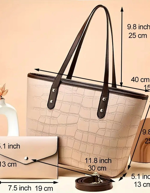 Load image into Gallery viewer, Crocodile Embossed Tote Bag Set with Clutch Purse
