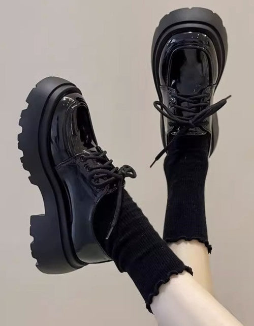 Load image into Gallery viewer, Women’s British Style Chunky Sole Leather Shoes – Trendy Loafers with Elevated Heel
