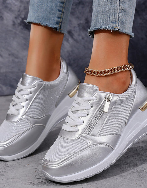 Load image into Gallery viewer, Metallic Lace-Up Side Zipper Thick-Sole Sneakers – 3 Colors EU 37–44
