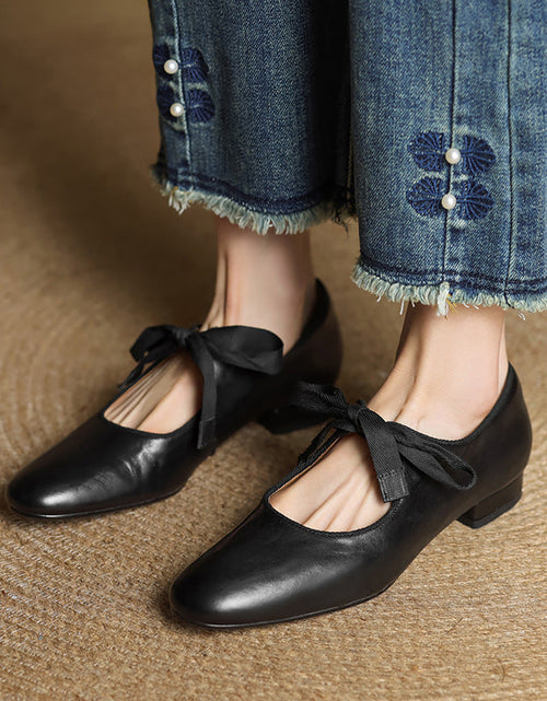 Load image into Gallery viewer, Women’s Vintage French Style Low Heel Leather Shoes
