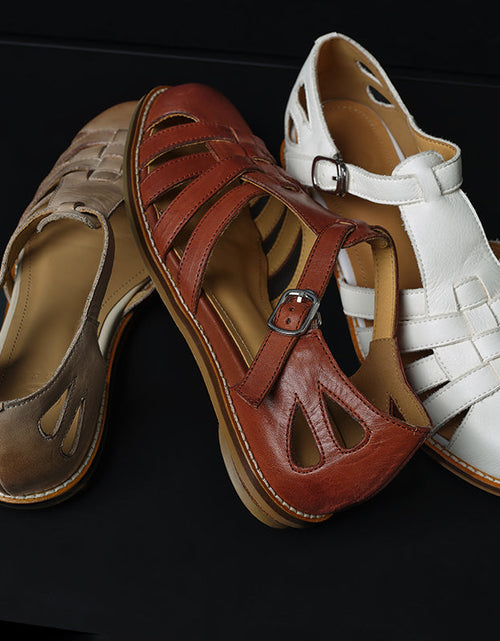 Load image into Gallery viewer, Women's Washed Full Grain Leather Fisherman Sandals – Closed-Toe Woven T-Strap
