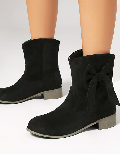 Load image into Gallery viewer, Women’s Low Heel Suede Bow Boots | Large Size Casual Winter Ankle Boots
