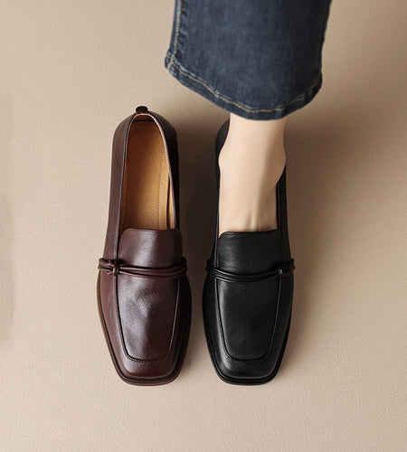 Women’s Retro Minimalist Mid-Heel Leather Shoes