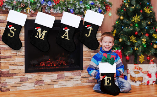 Load image into Gallery viewer, OLIKER 20in Monogram Christmas Stockings Red Velvet White Plush Cuffs Size M
