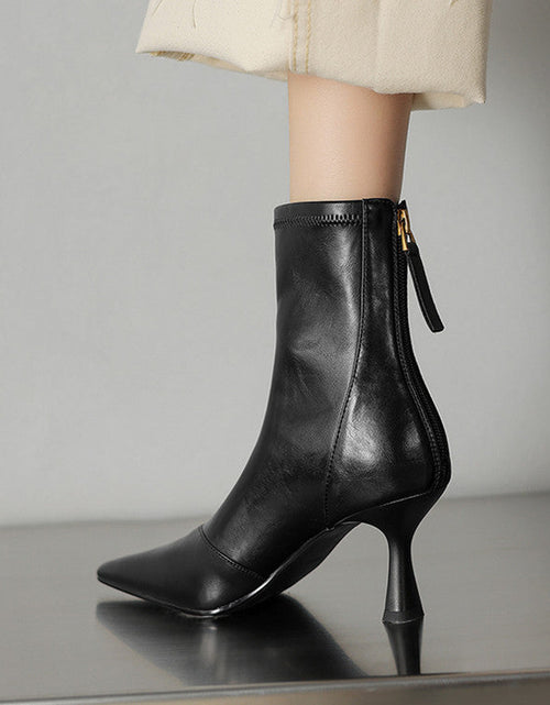 Load image into Gallery viewer, Women’s Cowhide Pointed Toe Stiletto Ankle Boots – Back Zipper High Heel Booties
