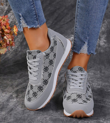 Floral Print Lace-Up Sneakers – Comfortable Canvas Shoes