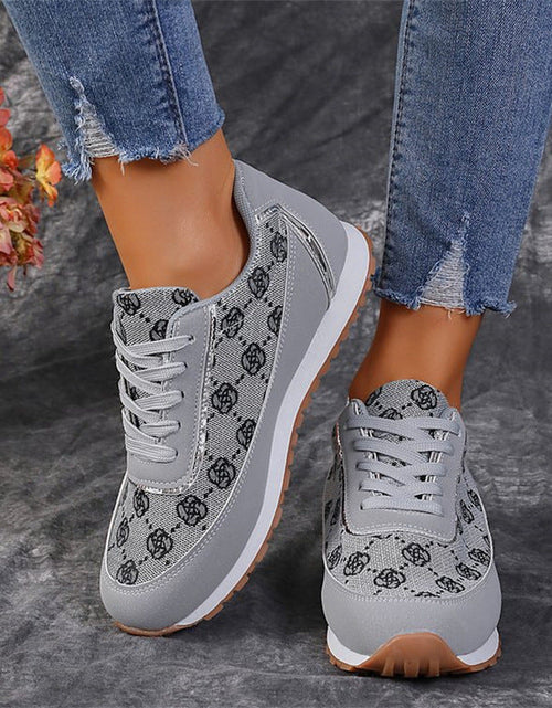 Load image into Gallery viewer, Floral Print Lace-Up Sneakers – Comfortable Canvas Shoes
