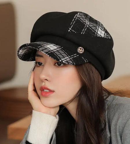 Women's British Plaid Octagonal Newsboy Cap (Winter)