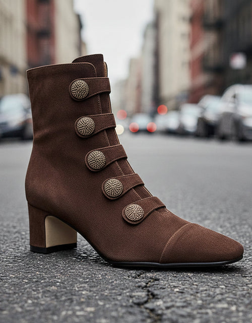 Load image into Gallery viewer, Women’s Retro Suede Chunky-Heel Side-Zip Ankle Boots
