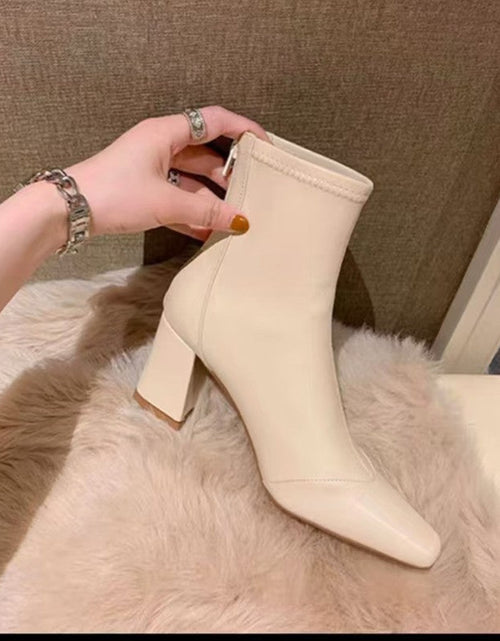 Load image into Gallery viewer, Soft Leather Zip-Back Velvet-Lined Skinny Boots — Sleek Heels
