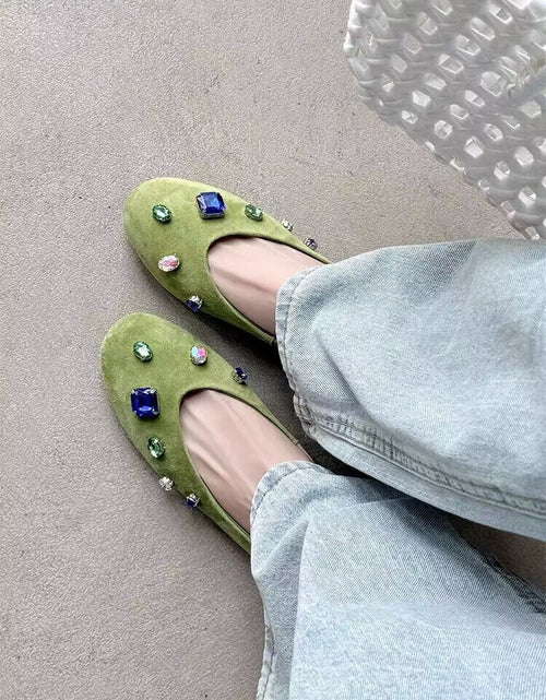 Load image into Gallery viewer, Women's French Rhinestone Gem Slip-On Loafers
