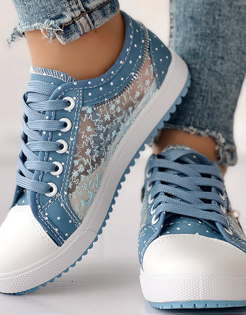 Load image into Gallery viewer, Floral Embroidered Polka Dot Print Sneakers — Women’s Casual Canvas Shoes
