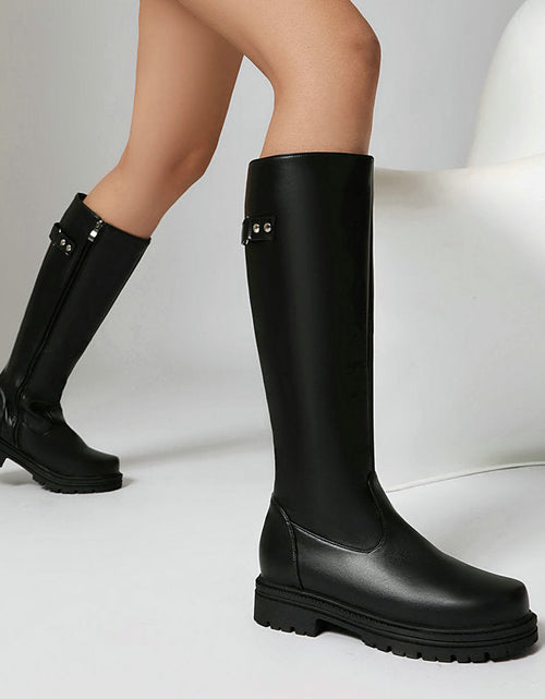 Load image into Gallery viewer, Women’s Retro British-Style Riding Boots – Leather Belt Buckle Knee Boots
