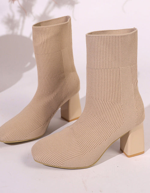 Load image into Gallery viewer, Knitted Round-Toe Sock Boots — High Heel Booties Women
