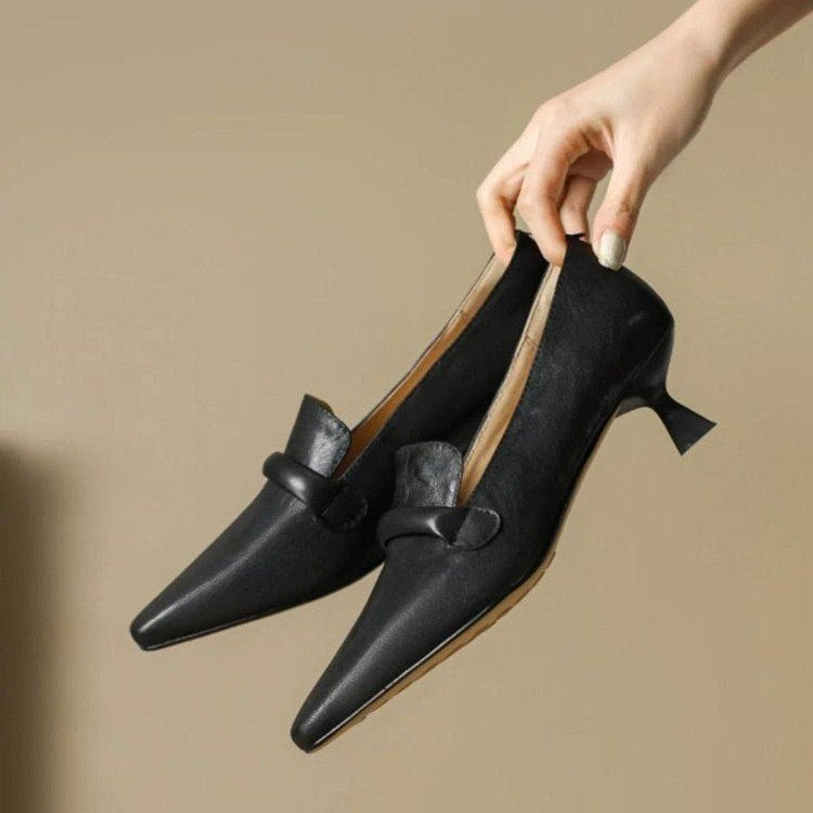 Women's Retro French Kitten Heel Mules – Pointed Toe Slip-On Shoes